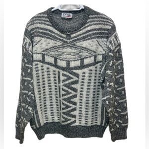 Vintage dad sweater crew neck, gray & cream, M